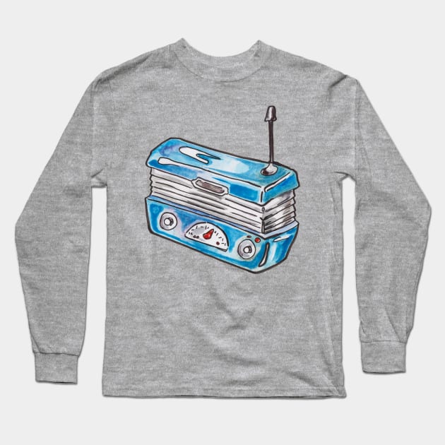 Little Blue Retro Radio Long Sleeve T-Shirt by JenTheTracy